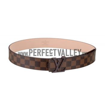 Louis Vuitton  Brown Ruthenium Finished Logo Buckle Louis Vuitton Damier Canvas Leather Belt Replica