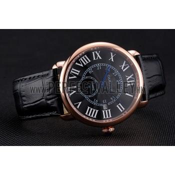 Cartier Ronde Louis Cartier Black Dial Gold Case Black Leather Strap