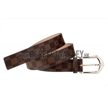 Cheap Louis Vuitton  Arrow Shaped Brass Hook Buckle Damier Canvas Leather Belt