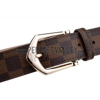 Cheap Louis Vuitton  Arrow Shaped Brass Hook Buckle Damier Canvas Leather Belt