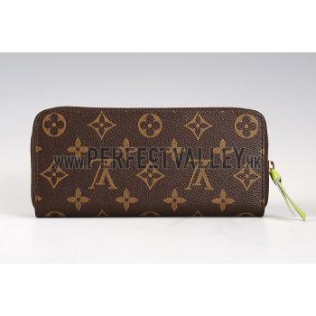 Louis Vuitton Monogram Canvas Zippy Wallet With Green Leather Zipper Pull 608254