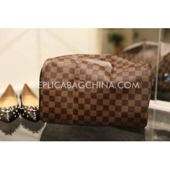 Louis Vuitton Genuine Leather Checker Pattern Brown Handbag Travelling Bag Replica