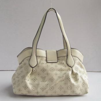 Louis Vuitton Mahina Leather M97081 Beige Cow Leather Ladies Handbag