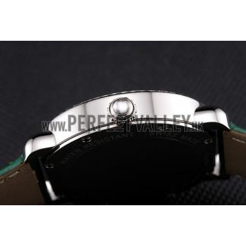 Cartier Ronde Louis Cartier White Dial Stainless Steel Case Diamond Bezel Green Leather Strap