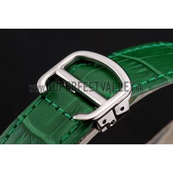 Replica Cartier Ronde Louis Silver Diamond Case White Dial Green Leather Bracelet 1454012