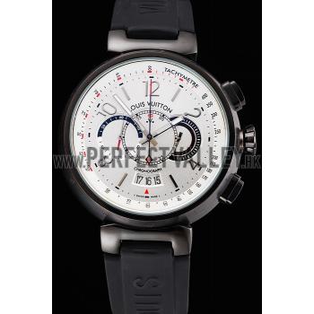 Louis Vuitton Tambour Essential Voyagez White Dial Black Case Black Rubber Strap