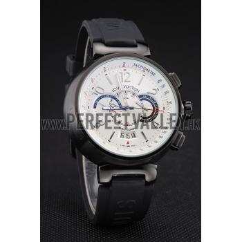 Louis Vuitton Tambour Essential Voyagez White Dial Black Case Black Rubber Strap