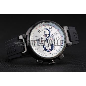 Louis Vuitton Tambour Essential Voyagez White Dial Black Case Black Rubber Strap