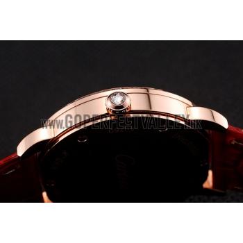 Cartier Ronde Louis Gold Diamond Case White Dial Red Leather Bracelet 1454005