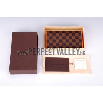 Cheap Louis Vuitton Ebene Damier Brazza Wallet with Orange Leather Trim