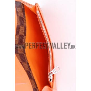 Cheap Louis Vuitton Ebene Damier Brazza Wallet with Orange Leather Trim