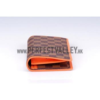 Cheap Louis Vuitton Ebene Damier Brazza Wallet with Orange Leather Trim