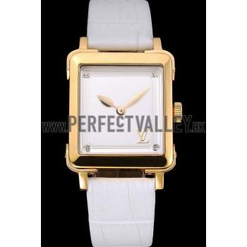 Louis Vuitton Emprise White Dial Gold Case White Leather Strap  622786