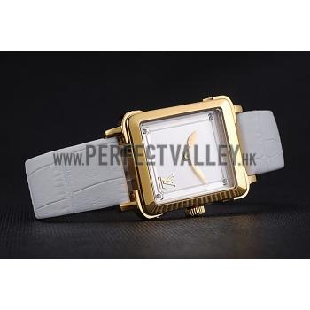 Louis Vuitton Emprise White Dial Gold Case White Leather Strap  622786