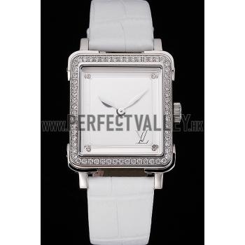 Cheap Louis Vuitton Emprise White Dial Stainless Steel Case With Jewels White Leather Strap  622790