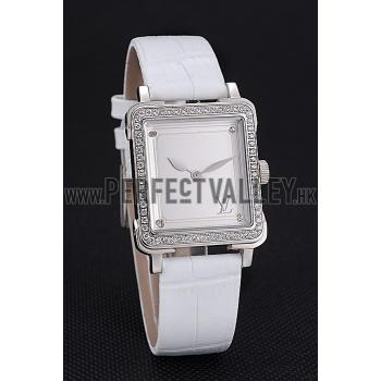 Cheap Louis Vuitton Emprise White Dial Stainless Steel Case With Jewels White Leather Strap  622790