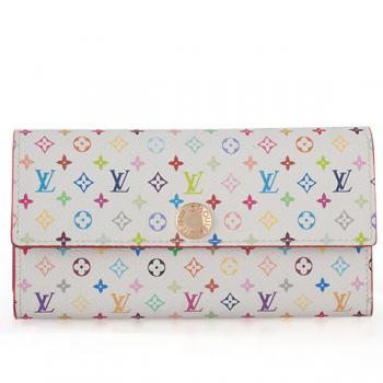 Louis Vuitton Monogram Multicolore M93744 White Cow Leather Ladies Wallet