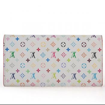 Louis Vuitton Monogram Multicolore M93744 White Cow Leather Ladies Wallet