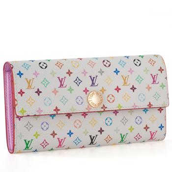 Louis Vuitton Monogram Multicolore M93744 White Cow Leather Ladies Wallet