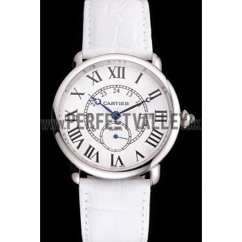 Cartier Ronde Louis Cartier White Dial Stainless Steel Case White Leather Strap