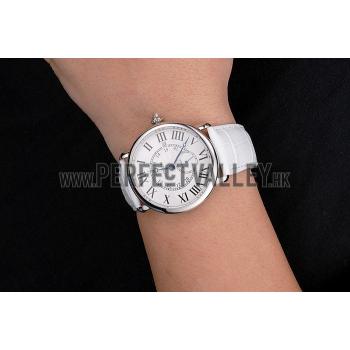 Cartier Ronde Louis Cartier White Dial Stainless Steel Case White Leather Strap