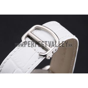 Cartier Ronde Louis Cartier White Dial Stainless Steel Case White Leather Strap