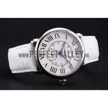 Cartier Ronde Louis Cartier White Dial Stainless Steel Case White Leather Strap