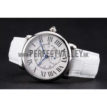 Cartier Ronde Louis Cartier White Dial Stainless Steel Case White Leather Strap