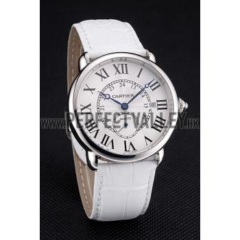 Cartier Ronde Louis Cartier White Dial Stainless Steel Case White Leather Strap