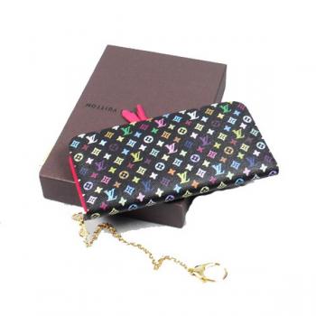 Louis Vuitton Monogram Multicolore M93754 Black Cow Leather Ladies Wallet