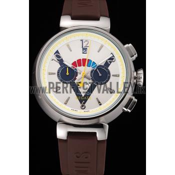 Replica Louis Vuitton Tambour LV Cup Regate White Dial Stainless Steel Case Brown Rubber Strap