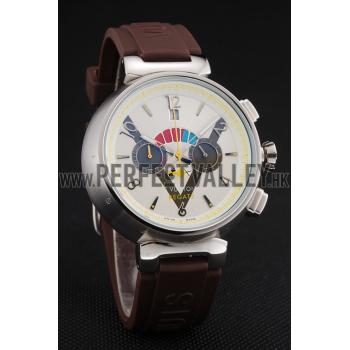 Replica Louis Vuitton Tambour LV Cup Regate White Dial Stainless Steel Case Brown Rubber Strap