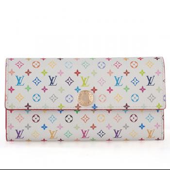 Louis Vuitton Monogram Multicolore M93743 White Cow Leather Wallet HM10774