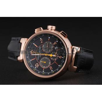 Cheap Louis Vuitton Tambour LV277 Chronograph Black Dial Rose Gold Case Black Leather Strap