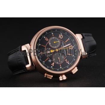 Cheap Louis Vuitton Tambour LV277 Chronograph Black Dial Rose Gold Case Black Leather Strap