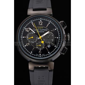 Louis Vuitton Tambour LV277 Chronograph Black Dial Black PVD Case Black Rubber Strap