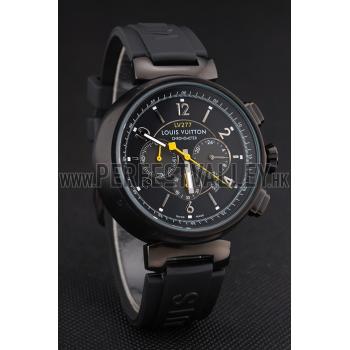 Louis Vuitton Tambour LV277 Chronograph Black Dial Black PVD Case Black Rubber Strap