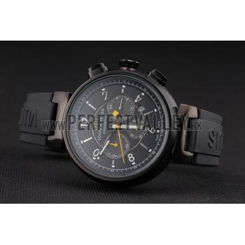 Louis Vuitton Tambour LV277 Chronograph Black Dial Black PVD Case Black Rubber Strap