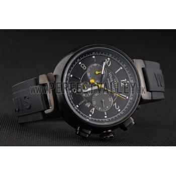 Louis Vuitton Tambour LV277 Chronograph Black Dial Black PVD Case Black Rubber Strap