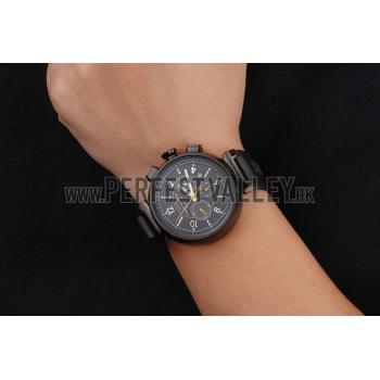 Louis Vuitton Tambour LV277 Chronograph Black Dial Black PVD Case Black Rubber Strap