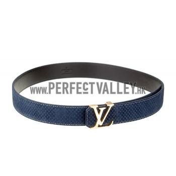 Louis Vuitton  Brass Logo Buckle Blue Suede Leather Belt