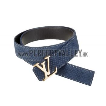 Louis Vuitton  Brass Logo Buckle Blue Suede Leather Belt