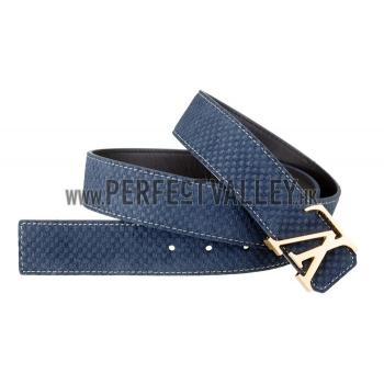 Louis Vuitton  Brass Logo Buckle Blue Suede Leather Belt