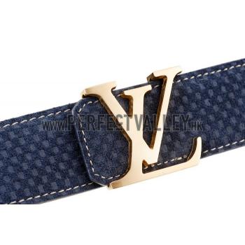 Louis Vuitton  Brass Logo Buckle Blue Suede Leather Belt