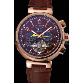 Louis Vuitton Tambour LV277 Tourbillon Brown Dial Rose Gold Case Brown Leather Strap