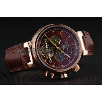 Louis Vuitton Tambour LV277 Tourbillon Brown Dial Rose Gold Case Brown Leather Strap