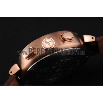 Louis Vuitton Tambour LV277 Tourbillon Brown Dial Rose Gold Case Brown Leather Strap