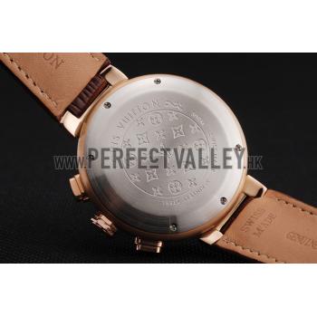 Louis Vuitton Tambour LV277 Tourbillon Brown Dial Rose Gold Case Brown Leather Strap