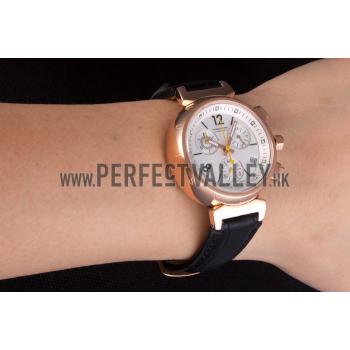 Louis Vuitton Tambour Black Leather Bracelet White Dial 801418 Replica