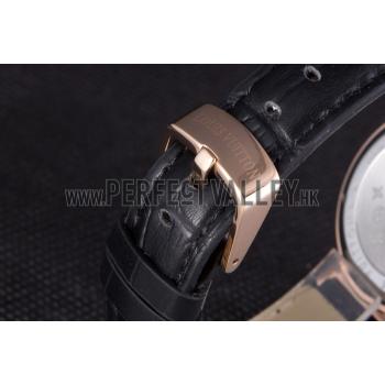 Louis Vuitton Tambour Black Leather Bracelet White Dial 801418 Replica